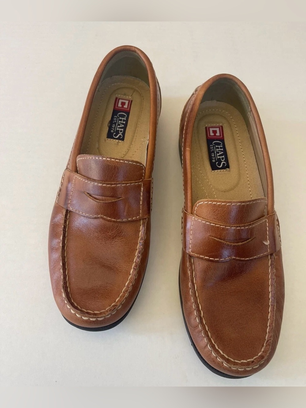 CHAPS RALPH LAUREN Men’s Penny Loafers Brown Leather 8.5 M 96-8322 Excellent